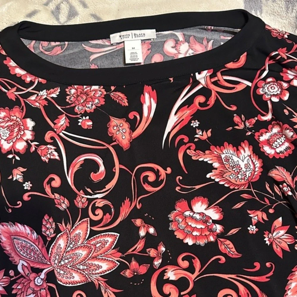 White House Black Market Black and pink and coral Floral Blouse - Picture 1 of 7